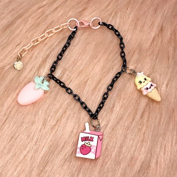 Handmade Strawberry Milk Ice Cream Kawaii Charm Bracelet - Picture 1 of 8